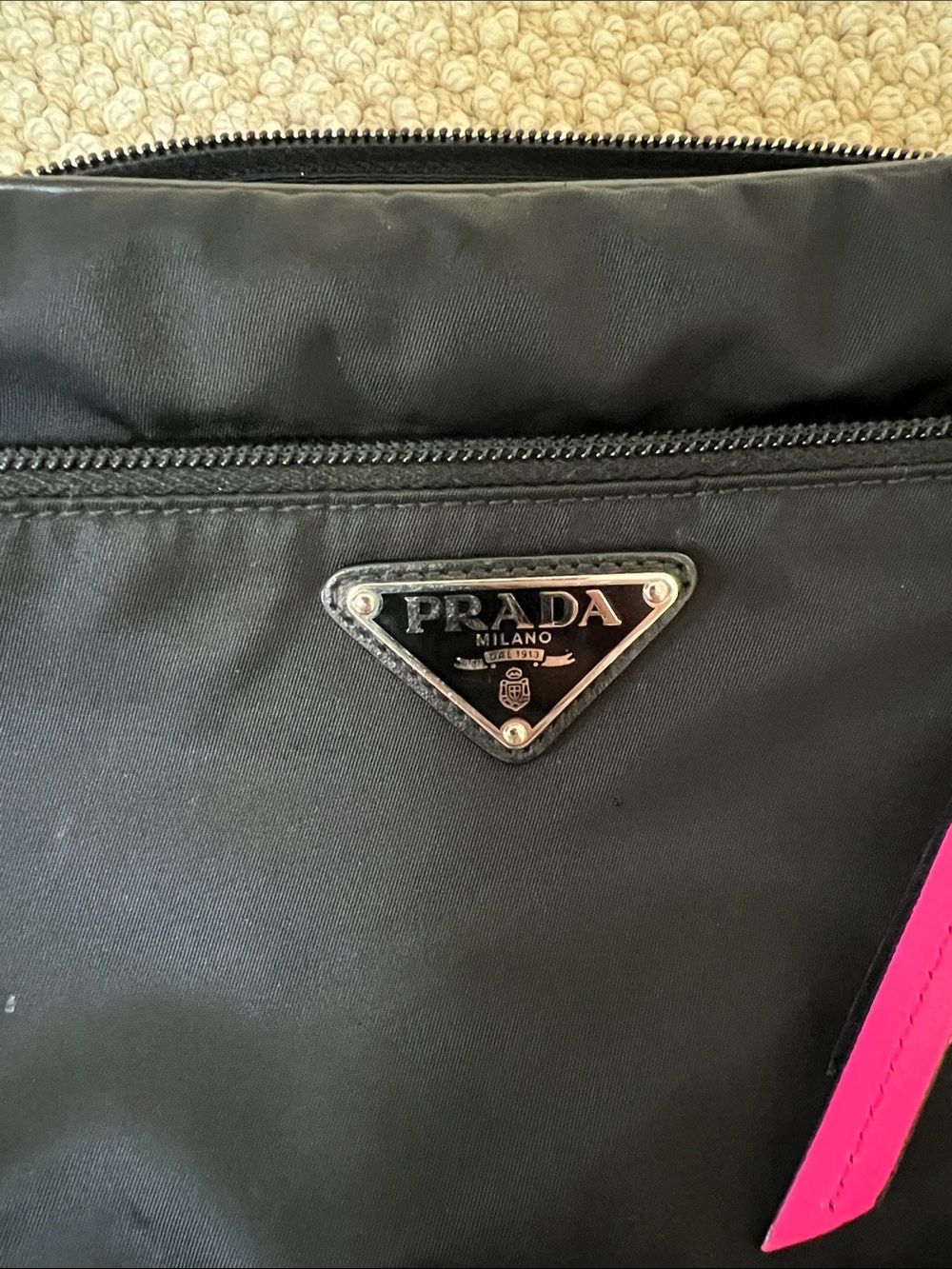 Prada Black Nylon Crossbody Bag with Pink Studded Strap Accent - Picture 2 of 6
